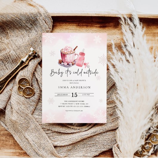 Invitation Bébé Il fait froid dehors Baby shower fille rose