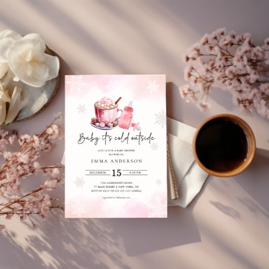 Invitation Bébé Il fait froid dehors Baby shower fille rose