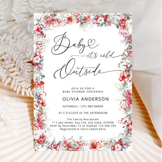 Invitation Bébé il fait froid dehors Baby shower floral moder
