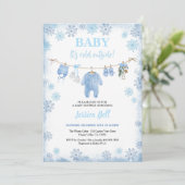 Invitation Bébé Il fait froid dehors Baby shower garçon Bleu  (Debout devant)