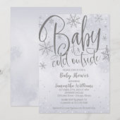 Invitation Bébé Il fait froid dehors Baby shower gris argent (Devant / Derrière)