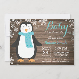 Invitation Bébé il fait froid dehors Baby Shower Pingouin Rus