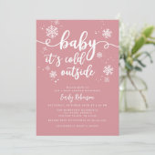 Invitation Bébé Il fait froid dehors | Baby shower rose fille (Debout devant)