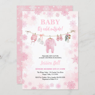 Invitation Bébé Il fait froid dehors Baby shower Rose Girl Wi