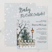Invitation Bébé il fait froid dehors, Baby Shower sur le thèm (Devant / Derrière)