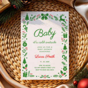Invitation Bébé il fait froid dehors Bain de bébé vert hivern