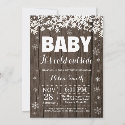 Invitation Bébé il fait froid dehors Baptême de bébé flocon d (Devant)