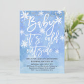 Invitation Bébé il fait froid dehors bleu baby shower invitat (Debout devant)