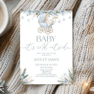 Invitation Bébé il fait froid dehors Bleu Hiver Baby Shower