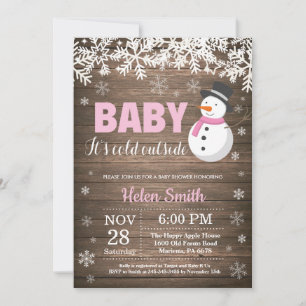 Invitation Bébé il fait froid dehors Bonhomme de neige Fille