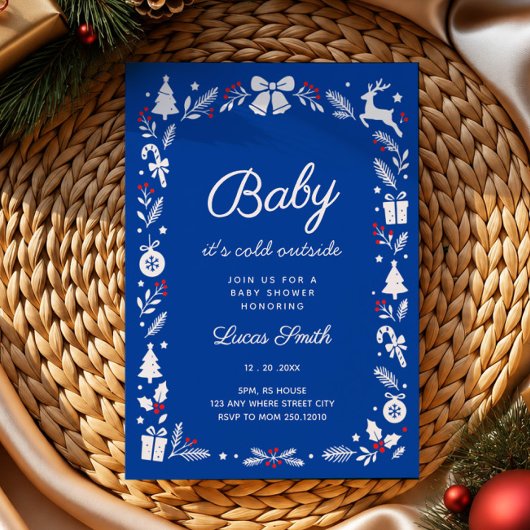 Invitation Bébé il fait froid dehors douche bébé hiver bleu