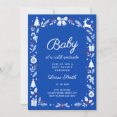 Invitation Bébé il fait froid dehors douche bébé hiver bleu (Devant)