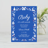 Invitation Bébé il fait froid dehors douche bébé hiver bleu (Debout devant)