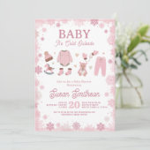 Invitation Bébé Il fait froid dehors Douche rose fille hiver (Debout devant)