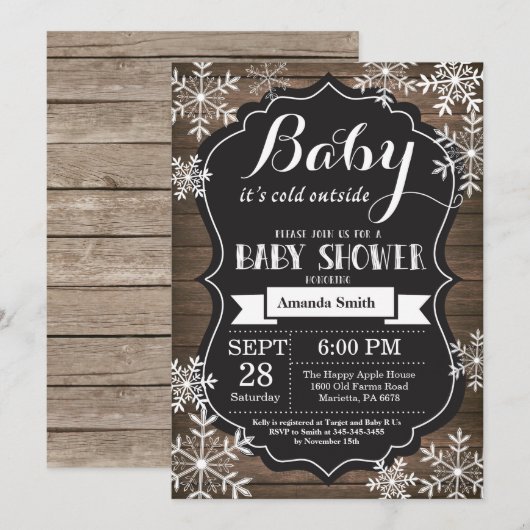 Invitation Bébé il fait froid dehors Fête bébé hiver (Devant / Derrière)