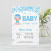 Invitation Bébé il fait froid dehors Fête de bébé garçon bleu (Debout devant)
