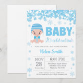 Invitation Bébé il fait froid dehors Fête de bébé garçon bleu (Devant / Derrière)