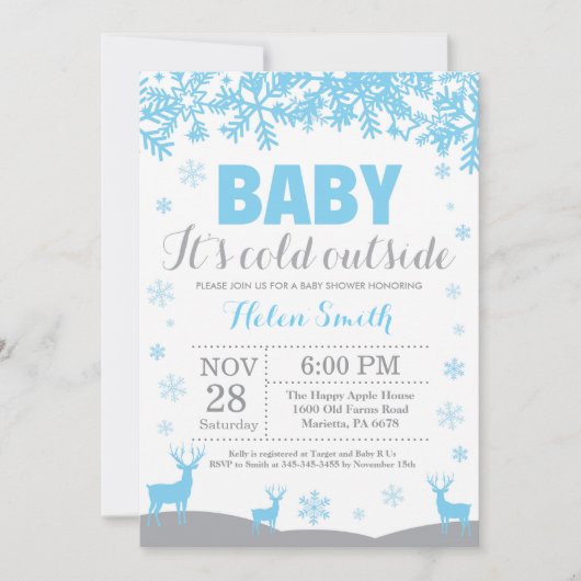 Invitation Bébé il fait froid dehors Fête de bébé garçon Cerf (Devant)