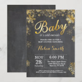 Invitation Bébé il fait froid dehors Fête de bébé Hiver Or (Devant / Derrière)