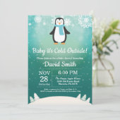 Invitation Bébé il fait froid dehors Fête de bébé pingouin d' (Debout devant)