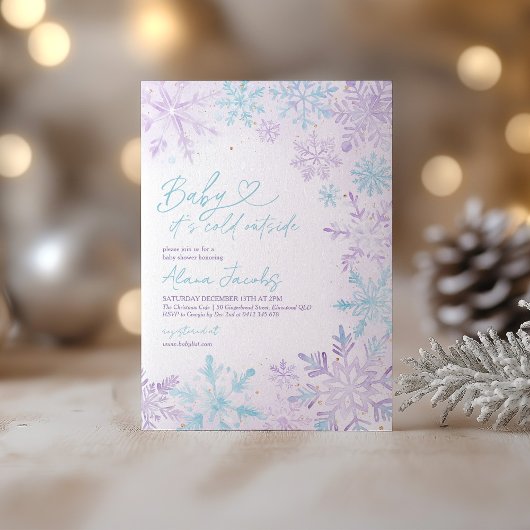 Invitation Bébé il fait froid dehors Fête de bébé violet bleu