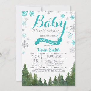 Invitation Bébé il fait froid dehors Fête prénatale Aqua Hive