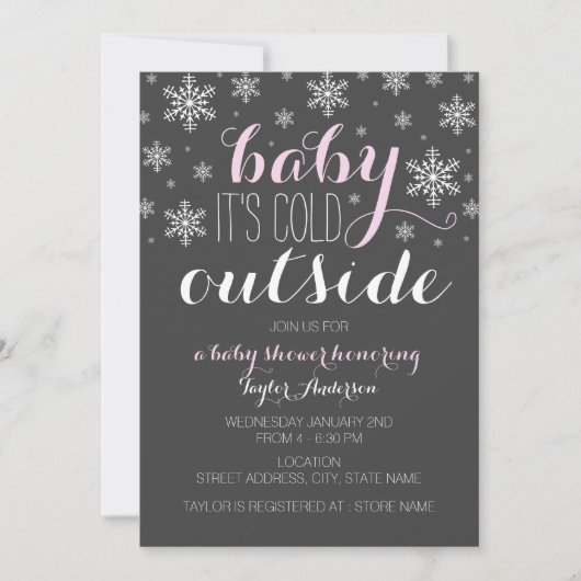 Invitation Bébé il fait froid dehors - Fille Baby shower Invi (Devant)