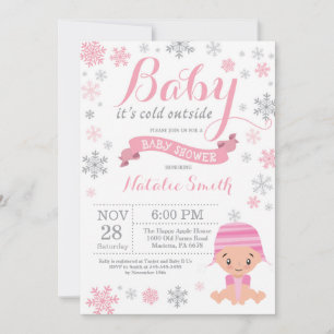 Invitation Bébé il fait froid dehors Fille Baby Shower Rose