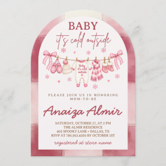 Invitation Bébé il fait froid dehors Fille Rose Baby Shower