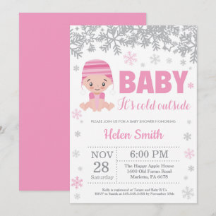 Invitation Bébé il fait froid dehors Fille Rose Baby Shower H