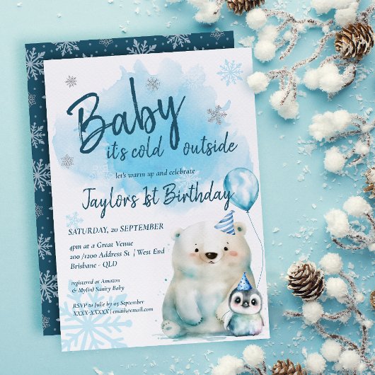 Invitation Bébé Il fait froid dehors hiver Anniversaire