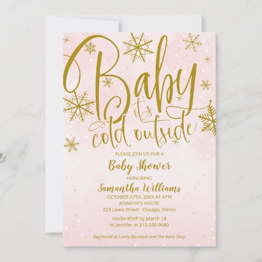 Invitation Bébé Il fait froid dehors hiver fille Baby shower  (Devant)