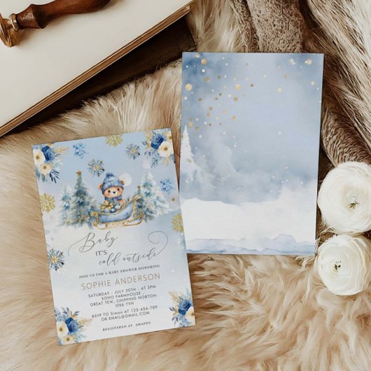 Invitation Bébé Il fait froid dehors mignon Baby shower Ours
