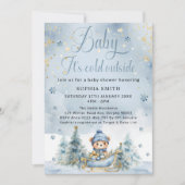 Invitation Bébé il fait froid dehors Ours d'hiver │Or Bleu (Devant)