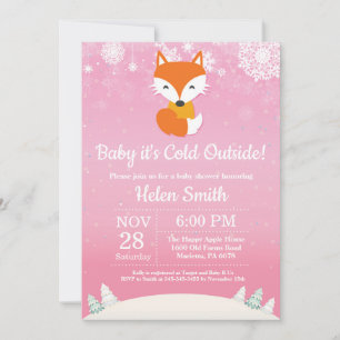 Invitation Bébé il fait froid dehors Renard d'hiver Fille Bab