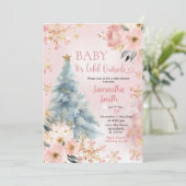 Invitation Bébé Il fait froid dehors rose Flocon de neige d'h (Debout devant)