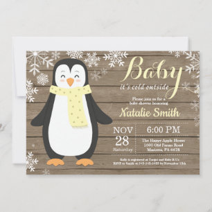 Invitation Bébé il fait froid dehors Rustique Pingouin Baby S