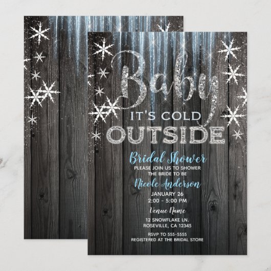 Invitation Bébé il fait froid dehors Semaine de mariage rusti (Devant / Derrière)