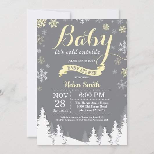 Invitation Bébé il fait froid dehors Shower bébé hiver jaune (Devant)