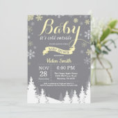 Invitation Bébé il fait froid dehors Shower bébé hiver jaune (Debout devant)