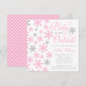 Invitation Bébé il fait froid dehors Shower bébé rose gris (Devant / Derrière)