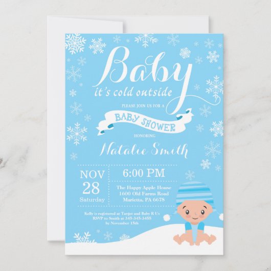 Invitation Bébé il fait froid dehors Shower pour bébé garçon (Devant)