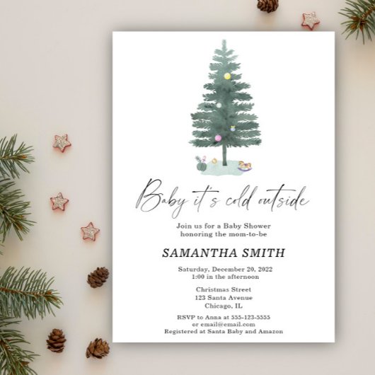 Invitation Bébé, il fait froid devant le baby shower de Noël