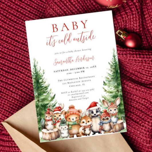 Invitation Bébé il fait froid en dehors du baby shower boisé