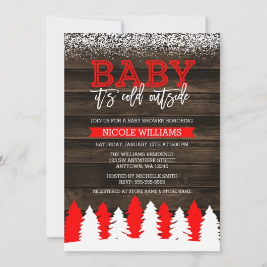 Invitation Bébé Il fait froid en dehors du Baby shower rouge (Devant)