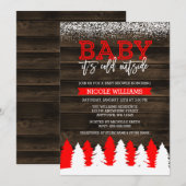 Invitation Bébé Il fait froid en dehors du Baby shower rouge (Devant / Derrière)