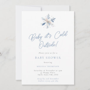 Invitation Bébé il fait froid Flocon de neige bleu et blanc B
