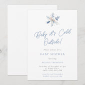 Invitation Bébé il fait froid Flocon de neige bleu et blanc B (Devant / Derrière)