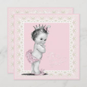 Invitation Bébé ivoire et rose Douche fille (Devant / Derrière)