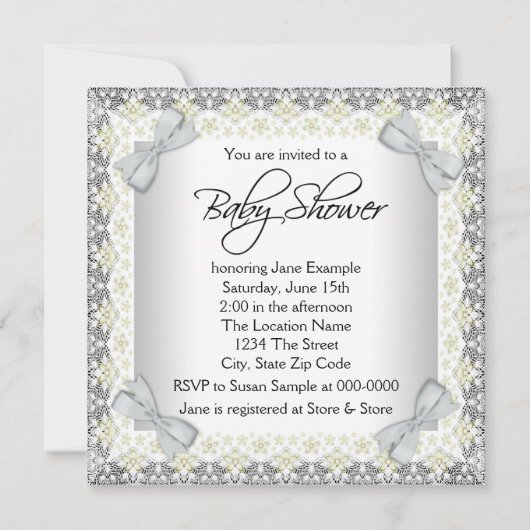 Invitation Bébé jaune et gris Douche fille (Dos)